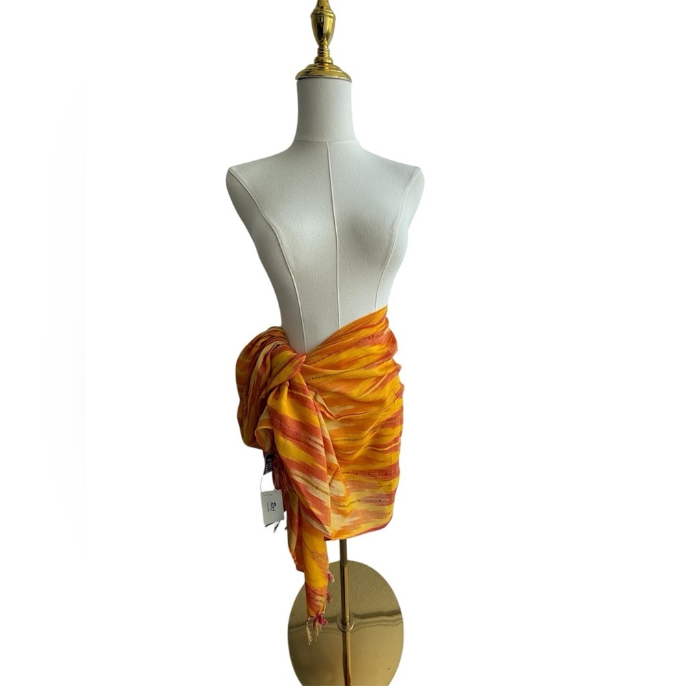 Raj Orange and Yellow Cotton Striped Beach Cover Up Sarong/Scarf
